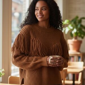No Boundaries Western style Fringe Brown Knit Pullover